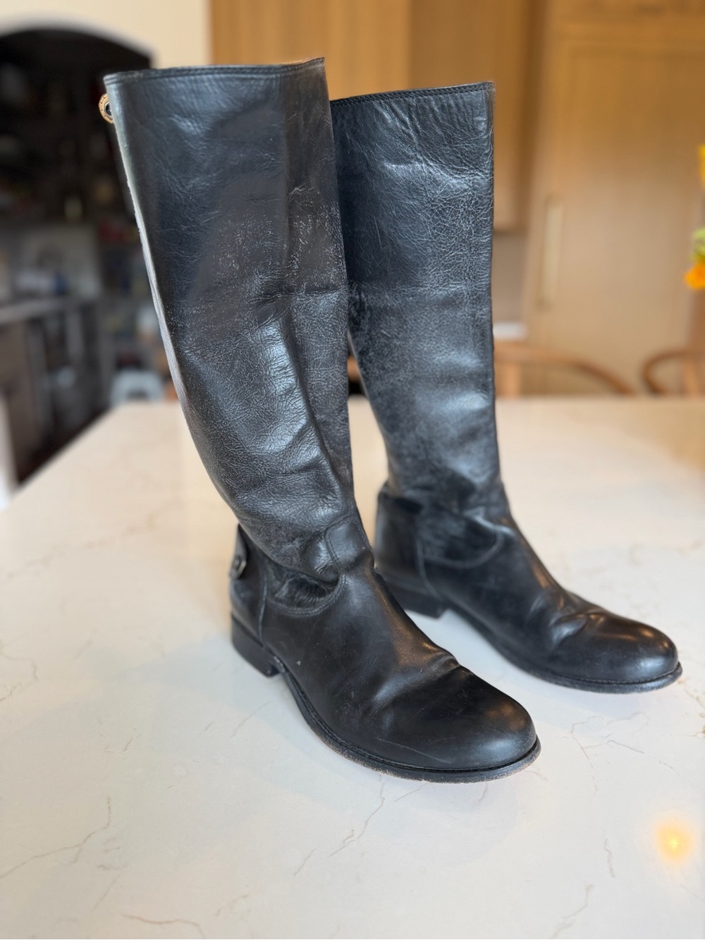 Frye Black Tall Melissa Button Leather Riding Boots High Shaft Zipper / 9.5